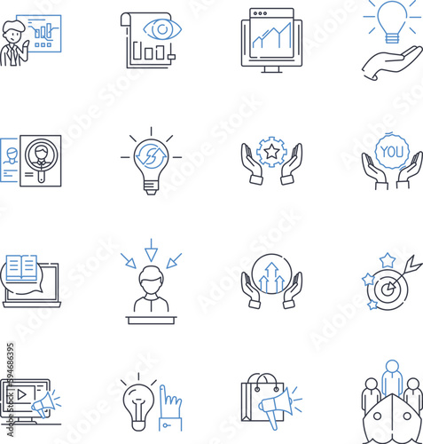 Augmented Reality line icons collection. Immersive, Interactive, Holographic, Pier, Innovative, Futuristic, Virtual vector and linear illustration. Enhanced,Digital,Spatial outline signs set