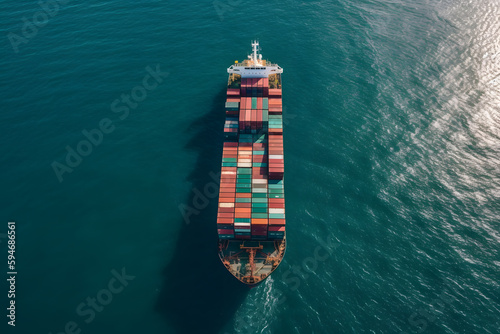 Aerial view container cargo ship in import export global business commercial trade logistic transportation of international by container cargo ship, generative AI