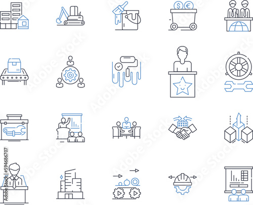 Market operation line icons collection. Trading, Liquidity, Regulation, Efficiency, Arbitrage, Exchanges, Derivatives vector and linear illustration. Clearing,Settlement,Intermediaries outline signs