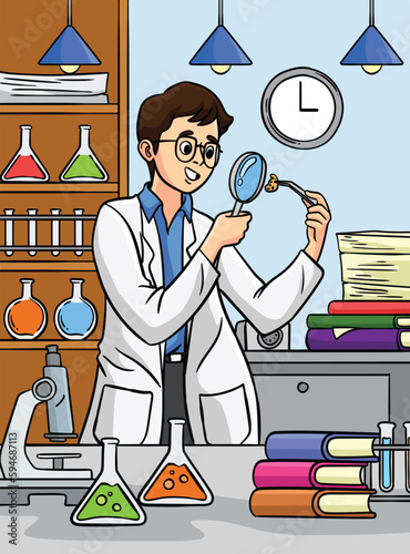 Scientist Man Colored Cartoon Illustration photo