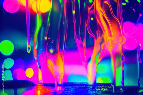 neon light water color abstraction of blur interior and night garden background - generative ai