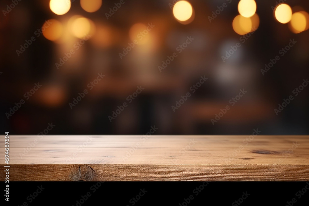 Wooden tabletop with blurred background for display or montage. Free space wood table top. AI generated image Wooden tabletop with blurred background for display or montage. Free space wood table top. AI generated image
