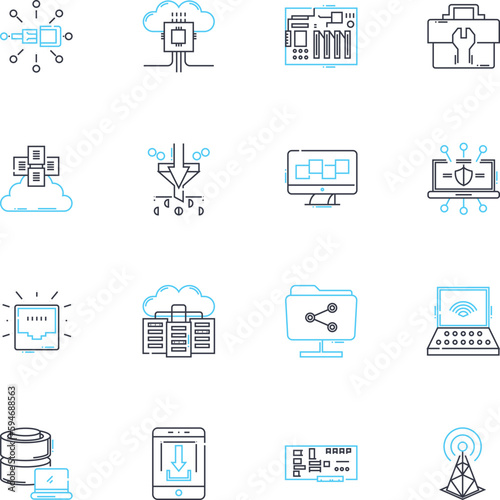 Joint partnetship linear icons set. Collaboration, Alliance, Fusion, Unity, Synergy, Partnership, Joint line vector and concept signs. Fellowship,Conjunction,Unison outline illustrations