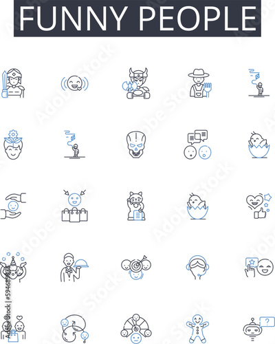 Funny people line icons collection. Comedians  Jokers  Clowns  Witty individuals  Amusing people  Humorous folks  Entertainers vector and linear illustration. Silly people Jesters Absurd individuals