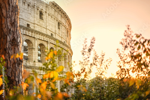 Fotomurale Sunset at the Colosseum in Rome. World famous tourist spot