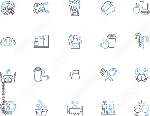 Cookery establishment line icons collection. Kitchen, Restaurant, Bistro, Pub, Cafe, Brasserie, Diner vector and linear illustration. Canteen,Buffet,Bakery outline signs set