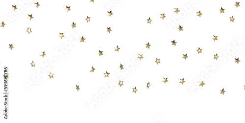 Banner with golden decoration. Festive border with falling glitter dust and stars.  PNG
