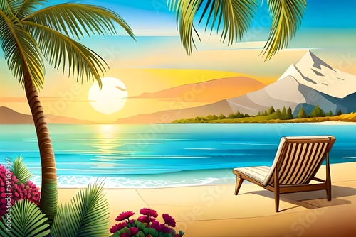 Summer mood beach illustration  created using generative AI technology