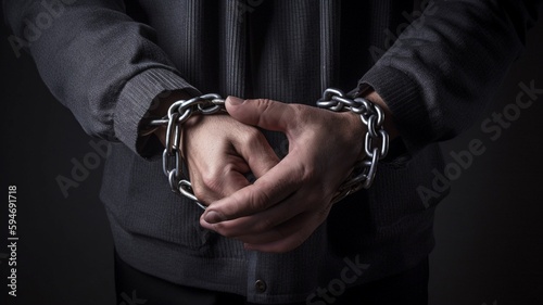 Foto Handcuffs on a man, Generative AI