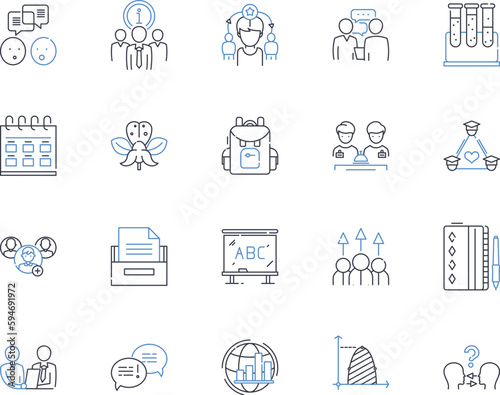 Interpreting texts line icons collection. Comprehension, Analysis, Interpretation, Understanding, Context, Perspective, Insight vector and linear illustration. Discernment,Deduction,Inference outline