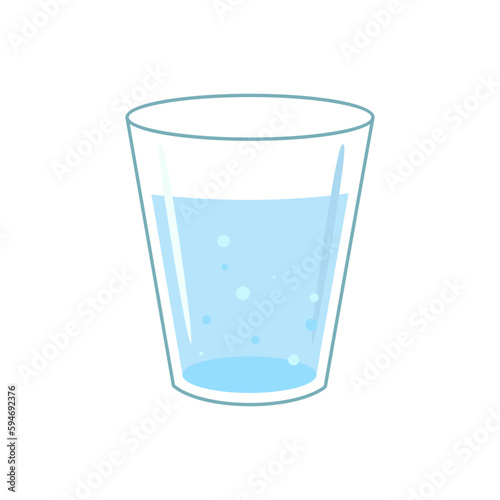 Glass of water flat design. Water glass in cartoon style isolated on white background. Vector illustration