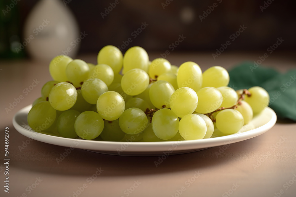 Grappe de raisins verts sur le comptoir d'une cuisine » IA générative