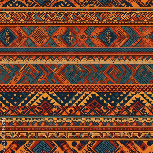 Inca Legacy: Seamless Geometric Pattern with Vibrant Traditional Colors