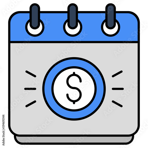 Icon of money with calendar, flat design of payment day