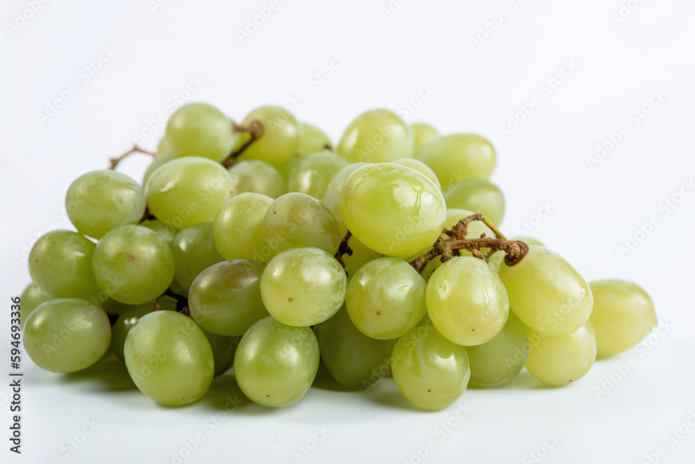 Gros plan sur une grappe de raisins verts sur fond blanc » IA générative