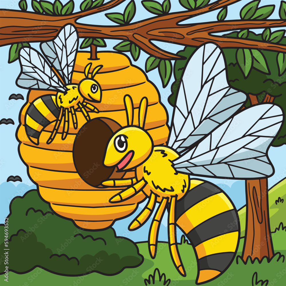 Bee Animal Colored Cartoon Illustration