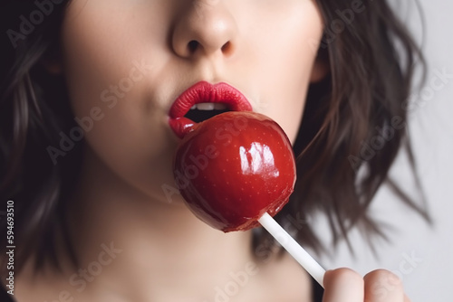 Gros plan sur une femme mangeant une pomme d'amour » IA générative photo