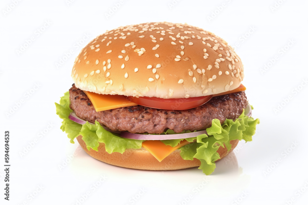 Hamburger frais sur un fond blanc » IA générative Hamburger frais sur un fond blanc » IA générative