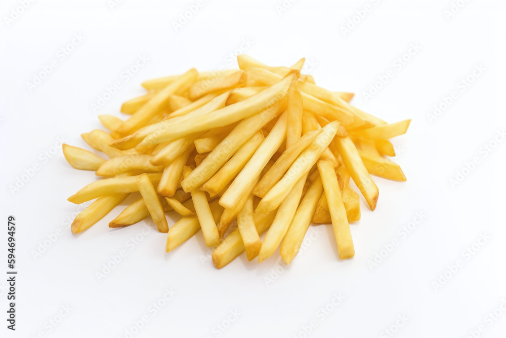 Frites chaudes et fraiches sur fond blanc » IA générative Frites chaudes et fraiches sur fond blanc » IA générative