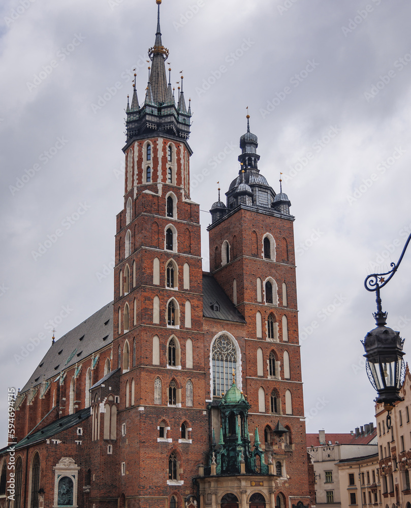 St Mary Basilica in Old Town, historic part of Krakow city, Poland