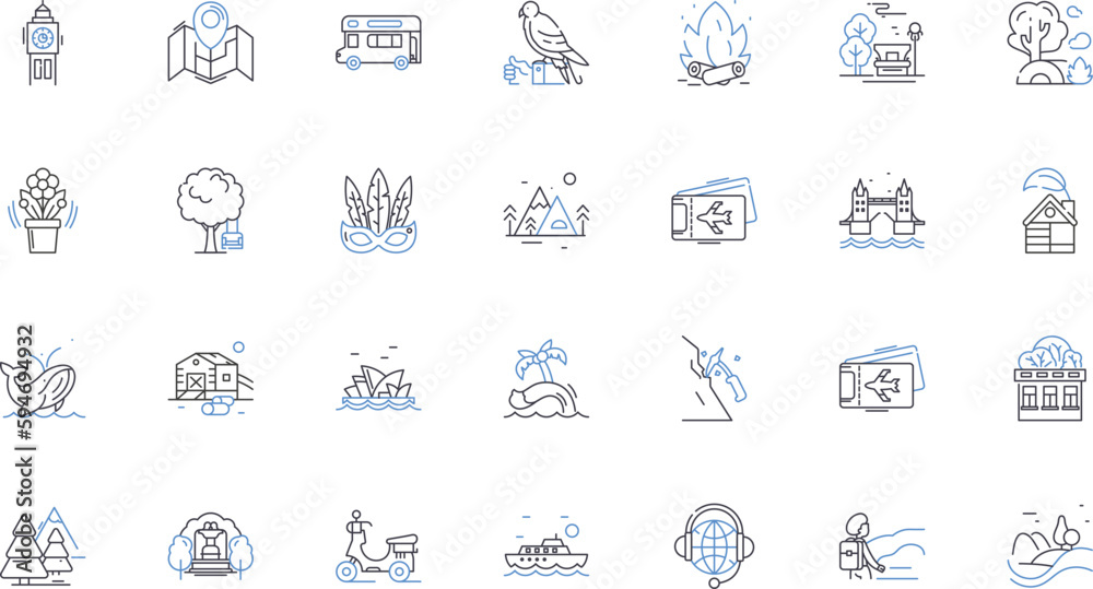 Spiritual journey line icons collection. Awakening, Enlightenment, Quest, Grace, Surrender, Meditation, Faith vector and linear illustration. Devotion,Insight,Transformation outline signs set