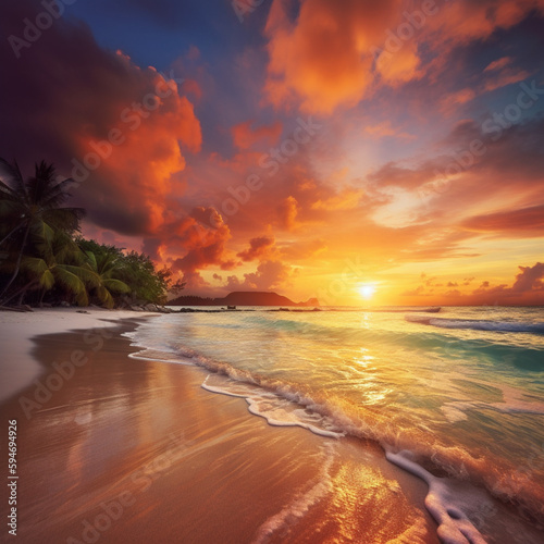 Art Beautiful sunset over the tropical beach-AI generated
