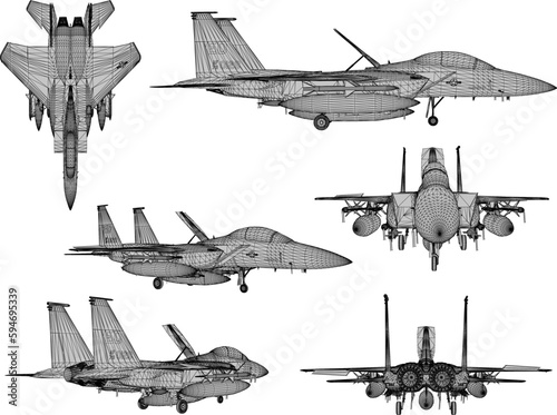 Sketch vector illustration of a fighter jet with missiles