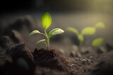 The seedling is a young plant growing in the soil with sunset morning moment, Generative AI