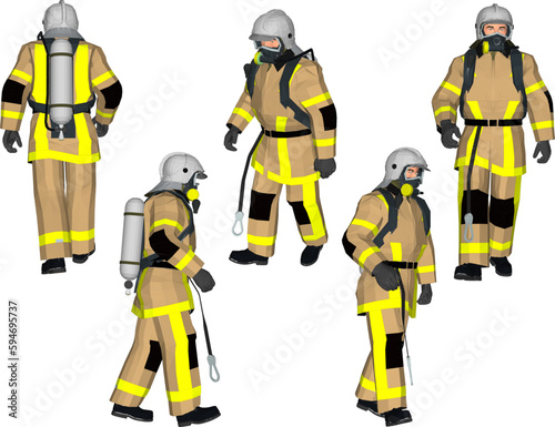 Sketch vector illustration of a firefighter in uniform