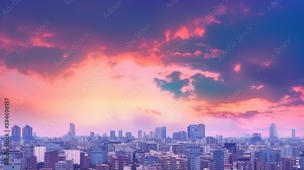 City on Twilight: Urban Real Estate Concept with Color Sky