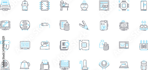 Appliance stock linear icons set. Inventory, Refrigerators, Washers, Dryers, Stoves, Ovens, Dishwashers line vector and concept signs. Freezers,Microwaves,Toasters outline illustrations