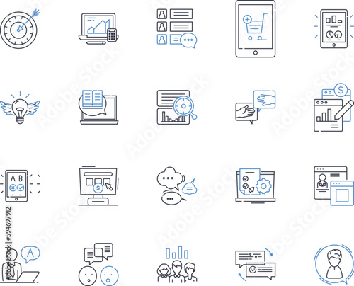Internet advertising line icons collection. Promote, Targeting, Impressions, Clicks, Conversions, Traffic, Retargeting vector and linear illustration. Banners,PPC,CPM outline signs set