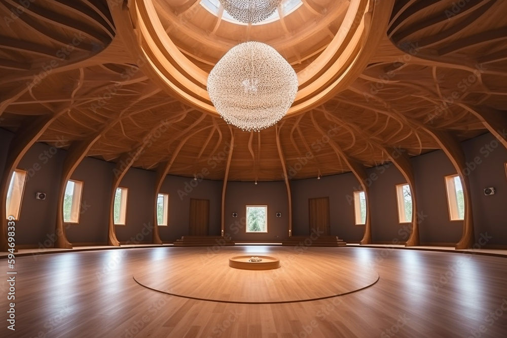 Obraz premium Modern yoga center to practice yoga poses and meditation, concept of spiritual and self development.
