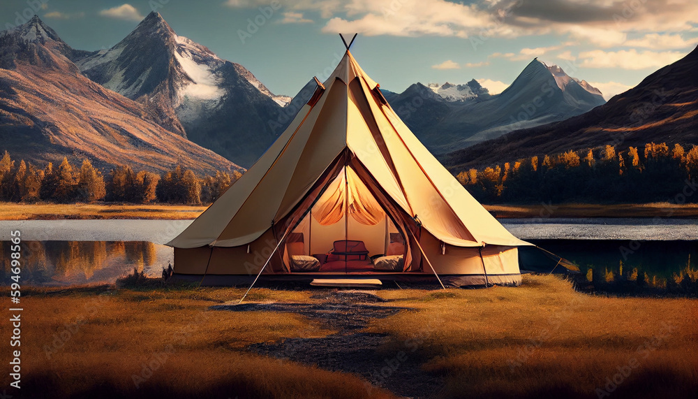 Luxury glamorous camping tent. Ai generated image