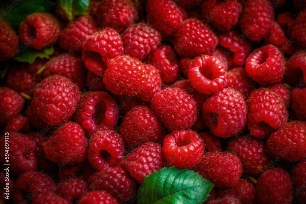 rich background with lots of raspberries Generative AI