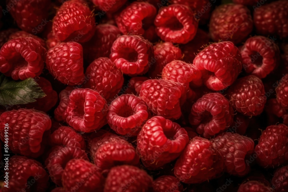 rich background with lots of raspberries Generative AI