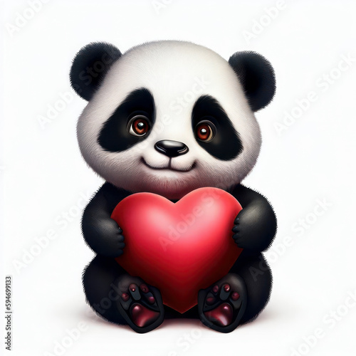 Cute fully panda girl holding a heart  generative AI