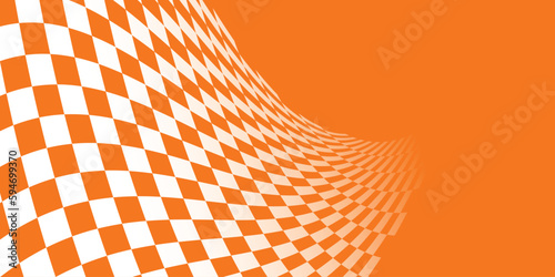 Orange and white checkered abstract background. Race background with space for text. Racing flag vector illustration. Flag race background. 