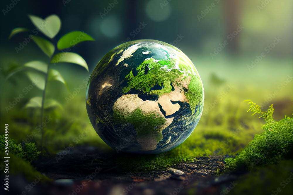 Earth day, our green planet. Concept of ecology, green energy and sustainable development.