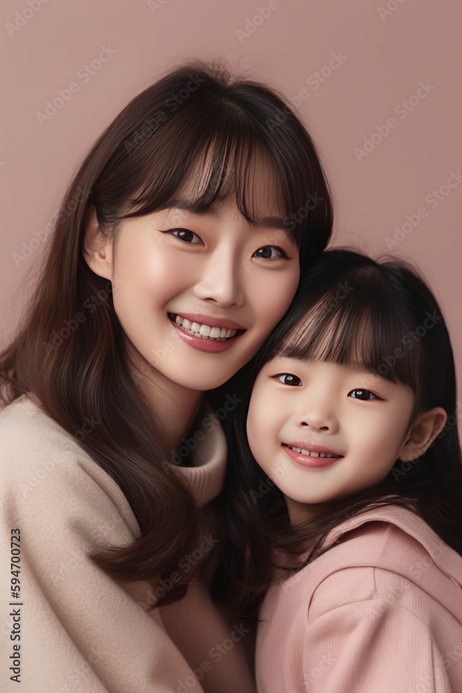 Portrait of happy mother and daughter, a warm and loving bond that radiates joy and happiness. AI generated Portrait of happy mother and daughter, a warm and loving bond that radiates joy and happiness. AI generated
