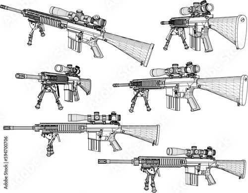 Vector sketch of a long-barreled automatic rifle weapon illustration