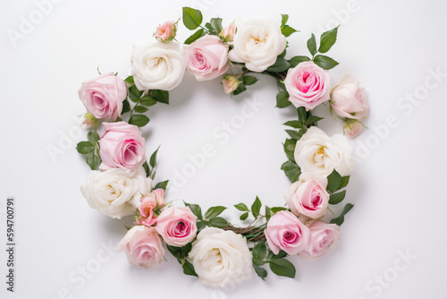 Minimalist Rose Wreath on White Background - Generative AI technology © Magnolia Creative