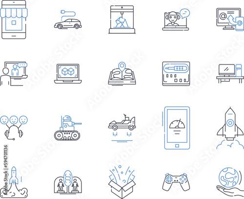 Cybernetic systems line icons collection. Robotics, Artificial Intelligence, Nanotechnology, Automation, Cyborgs, Augmentation, Integration vector and linear illustration. Drs,Neural Nerks,Smartphs