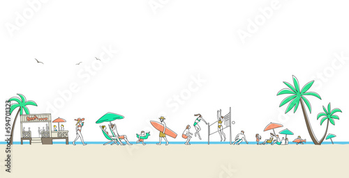 夏のビーチで楽しむ人々の風景
