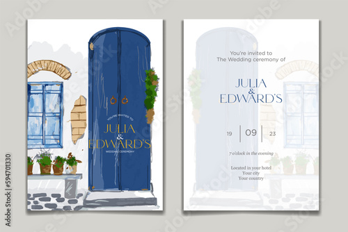 Wedding invitation template with handrawing art