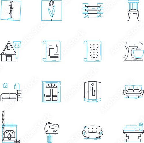 Sofa linear icons set. Comfort, Cozy, Lounge, Relaxation, Cushion, Plush, Sectional line vector and concept signs. Recline,Contemporary,Modular outline illustrations
