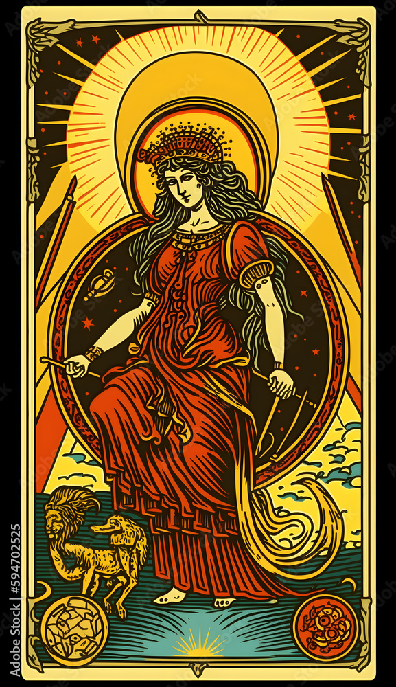 Fototapeta premium Magic color occult cards. Vintage mystic tarot cards with icon people and magical symbols. Generation AI
