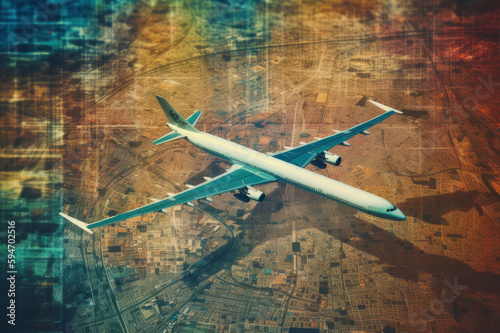 airplane in the sky with map background
