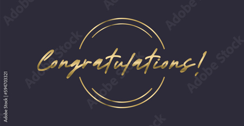 Congratulations lettering message with elegant golden frame. Congrats calligraphic quote. Hand drawn style calligraphy phrase.