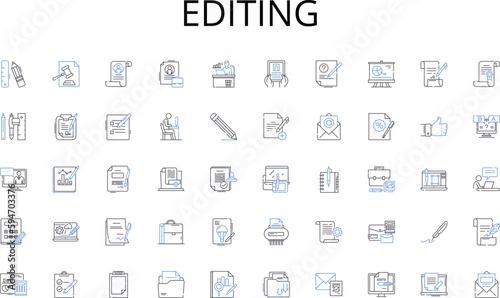 Editing line icons collection. E-learning, Online courses, Virtual classrooms, Blended learning, Edtech, Distance education, Webinars vector and linear illustration. Mobile learning,Gamification